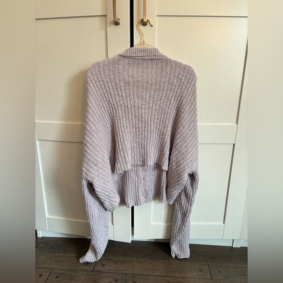 Double Zero Ribbed Button-Up Collared Cardigan in Lavender Size Large Cotton - Picture 2 of 4